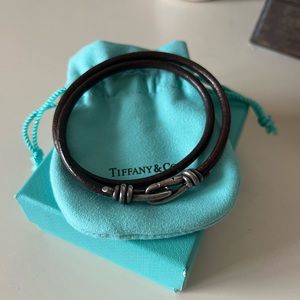 Tiffany & Co Leather & Silver Mens Bracelet